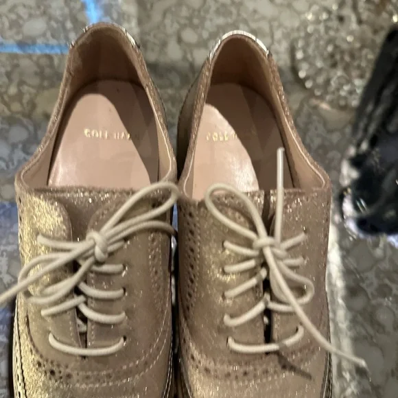 Cole Haan Women's Gold Brogue Flats - Picture 4 of 6